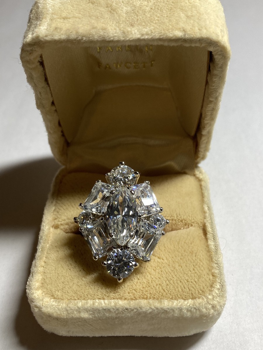 Farrah Fawcett Signed CZ Cocktail Ring Silver 925 Magazine Photo Doll Ad  vtg TD9