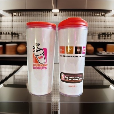 Dunkin Donuts Aladdin Tumbler This Teacher Runs on Dunkin 16 oz Travel Cup NEW !