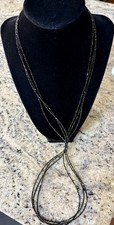 Black Spinel 3 Strand 1mm Beaded Necklace Sterling Silver Clasp 36  New In Box