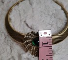 Vintage Gold Tone OMEGA Retro Collar Necklace W Glass Jeweled Ornament — photo 9