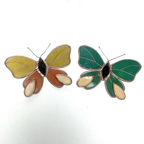 2 Vintage Stained Glass Butterfly Suncatchers Handmade Copper Foil Tiffany Style