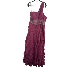 Jovani 71780 One Shoulder Tiered Ruffle Beaded Gown Magenta  Size 14 Formal Flaw