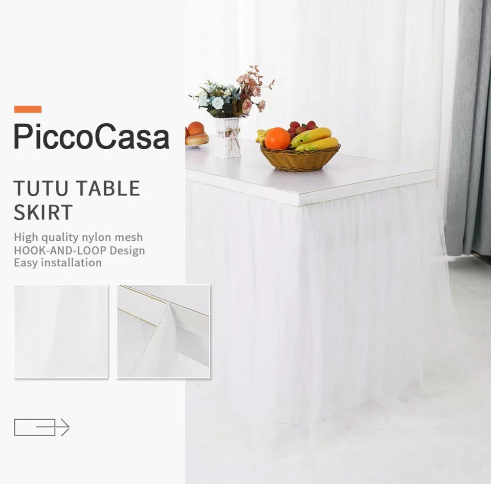 Tul TUTU 6 pies Faldas de mesa Vajilla Boda Cumpleaños Blancanieves Foto 2 de 3