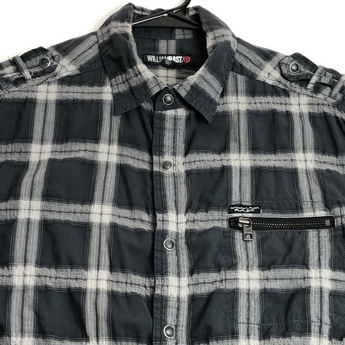 Shirt Medium Black Gray Plaid Snap | eBay