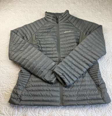 Eddie Bauer Stormdown 800 Women's Petite M Full Zip Grey Puffer