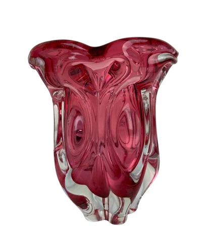 Murano Sommerso Cranberry Pink Art Glass Vase Vintage Beautiful Home Decor