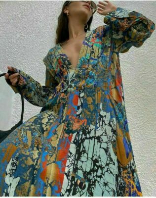 H&M Studio Collection AW20 Multicolor Print Maxi Dress XS SMALL 0909076001