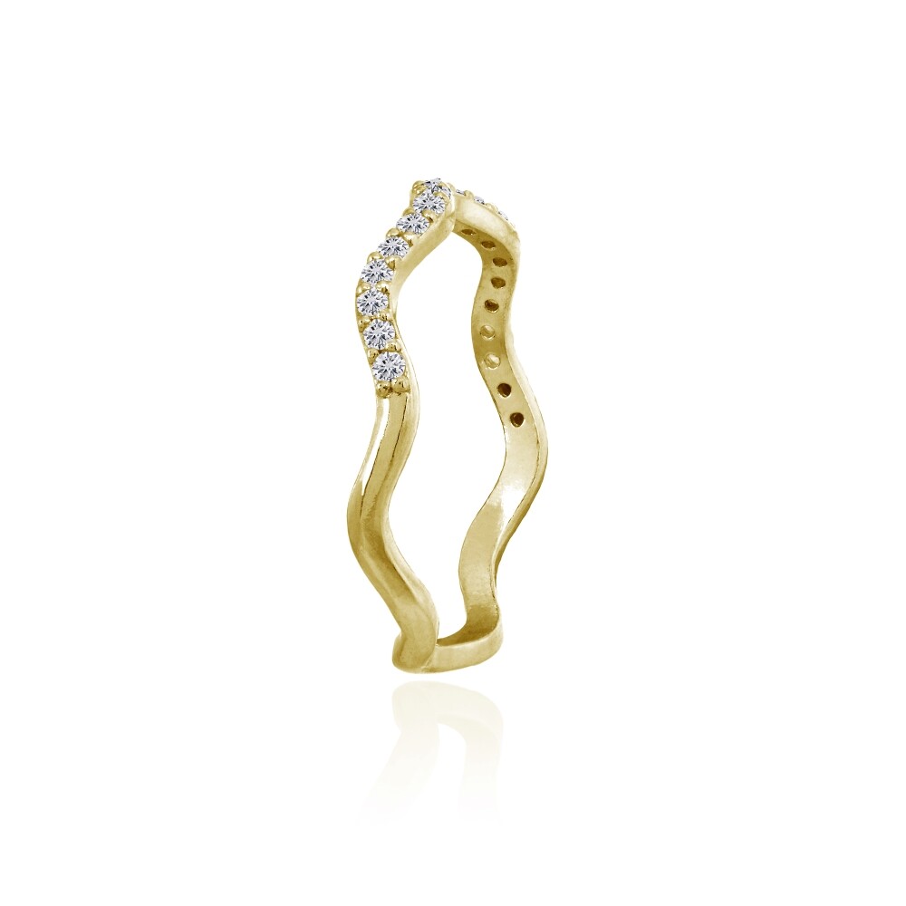Cubic Zirconia Wavy Dainty Stackable Gold Plated 925 Silver Band Ring ...