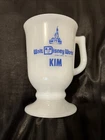 Vintage White Milk Glass Disney World Name Mug Kim Pedestal Footed 5.25" Tall