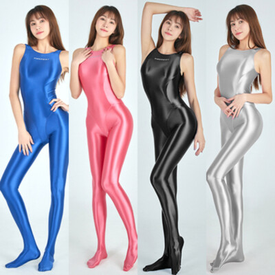 AMORESY Women Oil Shiny Glossy 1 Piece Boysuit Opaque Elastic