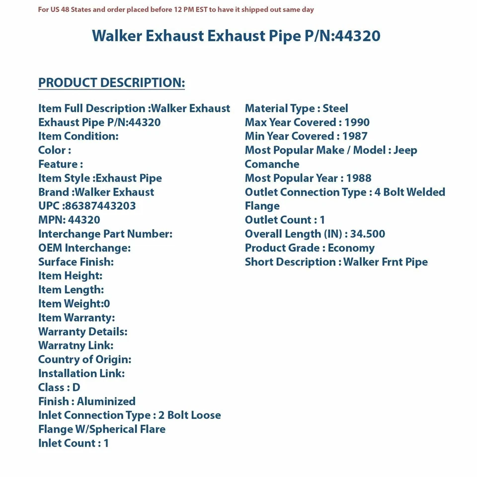 Выхлопная труба Walker 44320 | высококачественная автозапчасть, универсальная для Mu - Изображение 4 из 4