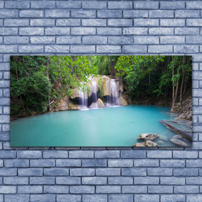 Acrylglasbilder Wandbilder Druck 140x70 Wasserfall Waldsee Natur