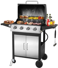 4 Burner BBQ Propane Gas Grill Stainless Steel 40,000 BTU Patio Garden Barbecue 