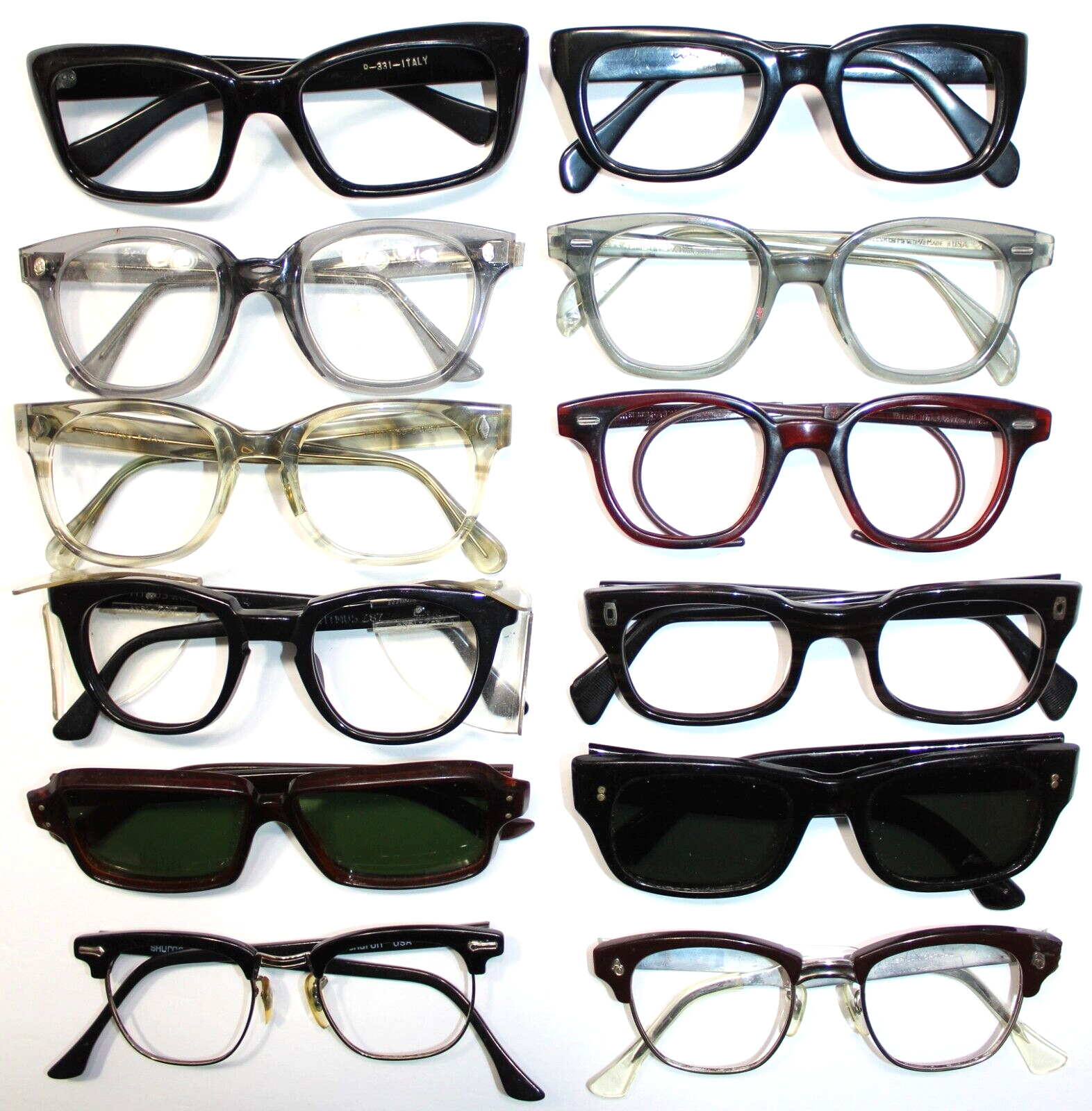 VINTAGE LOT OF 12 MID CENTURY FOREMOST SHURON AO HORN RIM EYEGLASSES SUNGLASSES