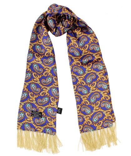 Tootal Mens Retro Navy/Gold Paisley 100% Silk Scarves - Picture 2 of 2
