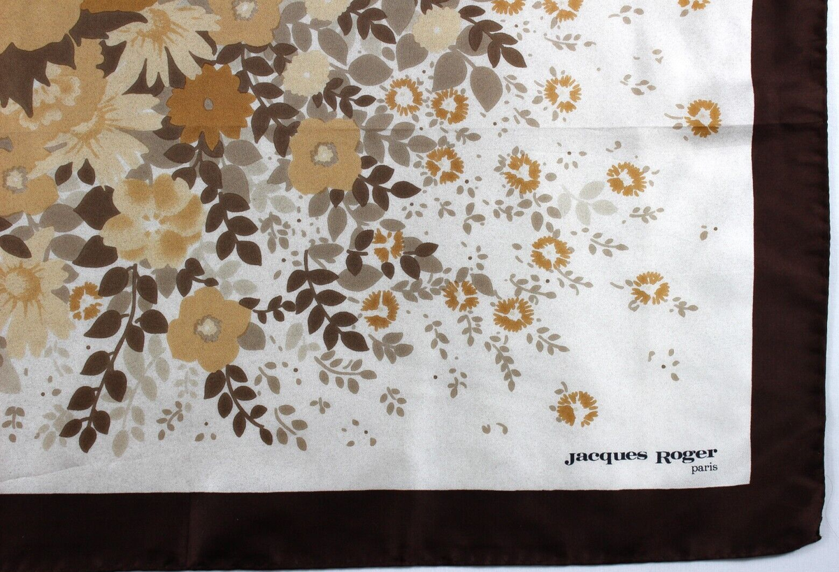 Foulard Carré En Soie 100% Vintage Jacques Roger - Motif Floral - Fait Main En France - Occasion Bon état