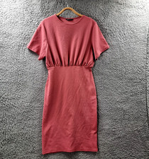 Shein Womens Bodycon Dress Size M Pink Stretch Knit Short Sleeve Knee Length