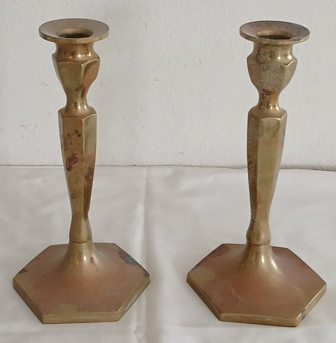 2 Rostand Brass Candlestick Holders 8.3" Tall Vintage A LOT OF WEAR eBay
