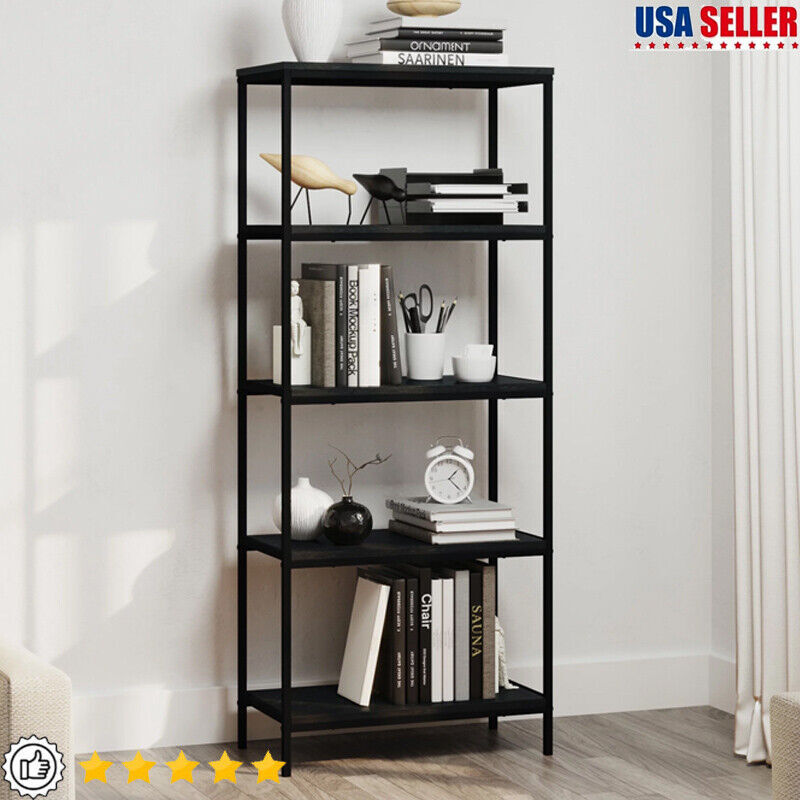 5-Tier Industrial Bookshelf Open Back Bookcase for Dorms & Apartments