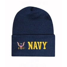 U.S. Navy Emblem Cuffed Blue Beanie Cap Hat NEW Fast Free Ship