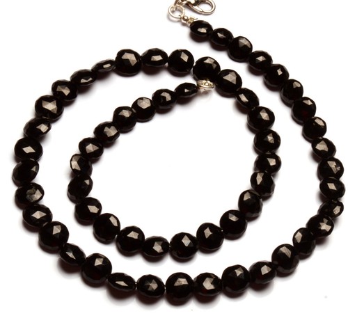 Natural Black Spinel Gemstone 8 mm Size Faceted Coin Shape Beads 18" Necklace - Picture 3 of 7