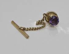 Vintage Hickok Tie Tack U.S.A. Pin with Chain Lavender Rhinestone .5