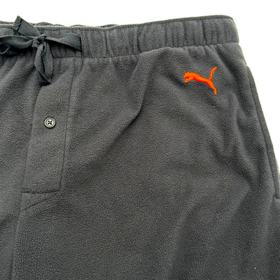 PUMA Men Large Gray Orange Fleece Sweatpants Embroidered Pull On Wide Leg Lounge