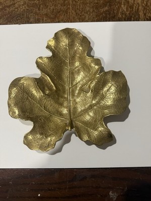 1948 Hand Cast Brass Fig Leaf Dish by Virginia Metal Crafters 9.5  X 8.5 