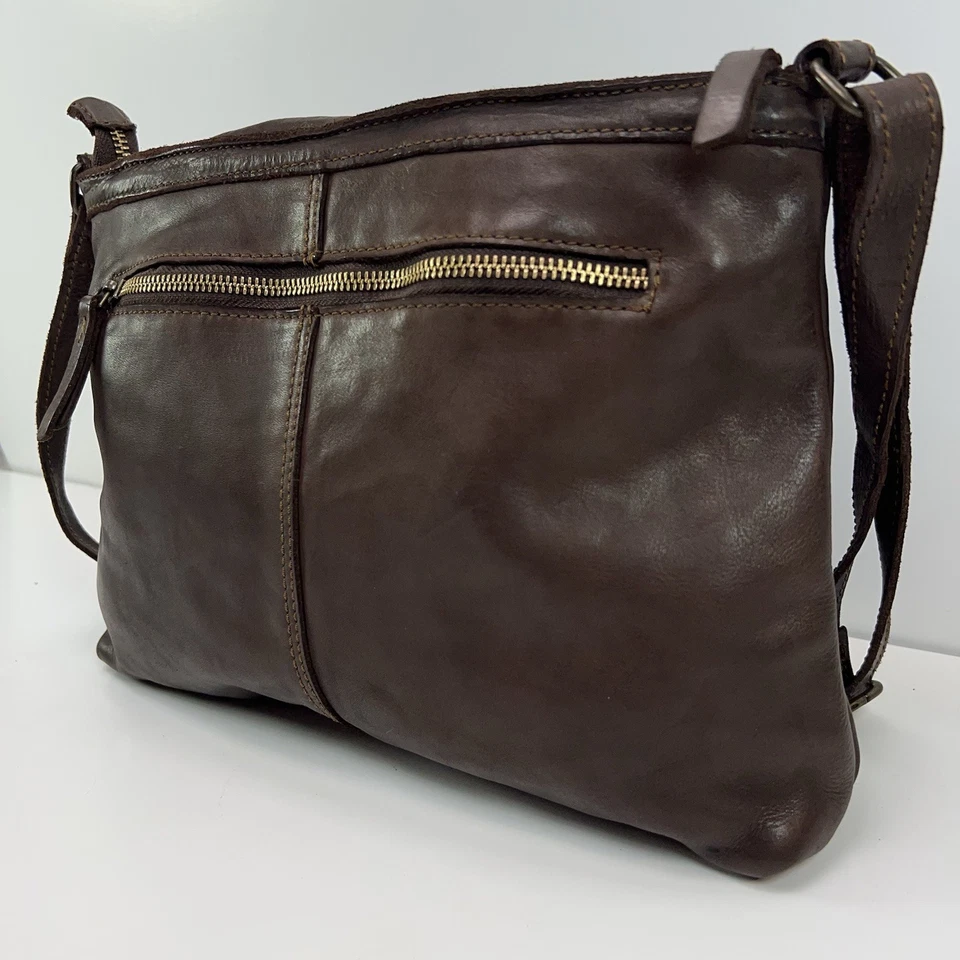 Bolso Bandolera de Cuero BIBA Correa Ajustable Cremallera Superior Hobo Cartera de Hombro Marrón Foto 2 de 4