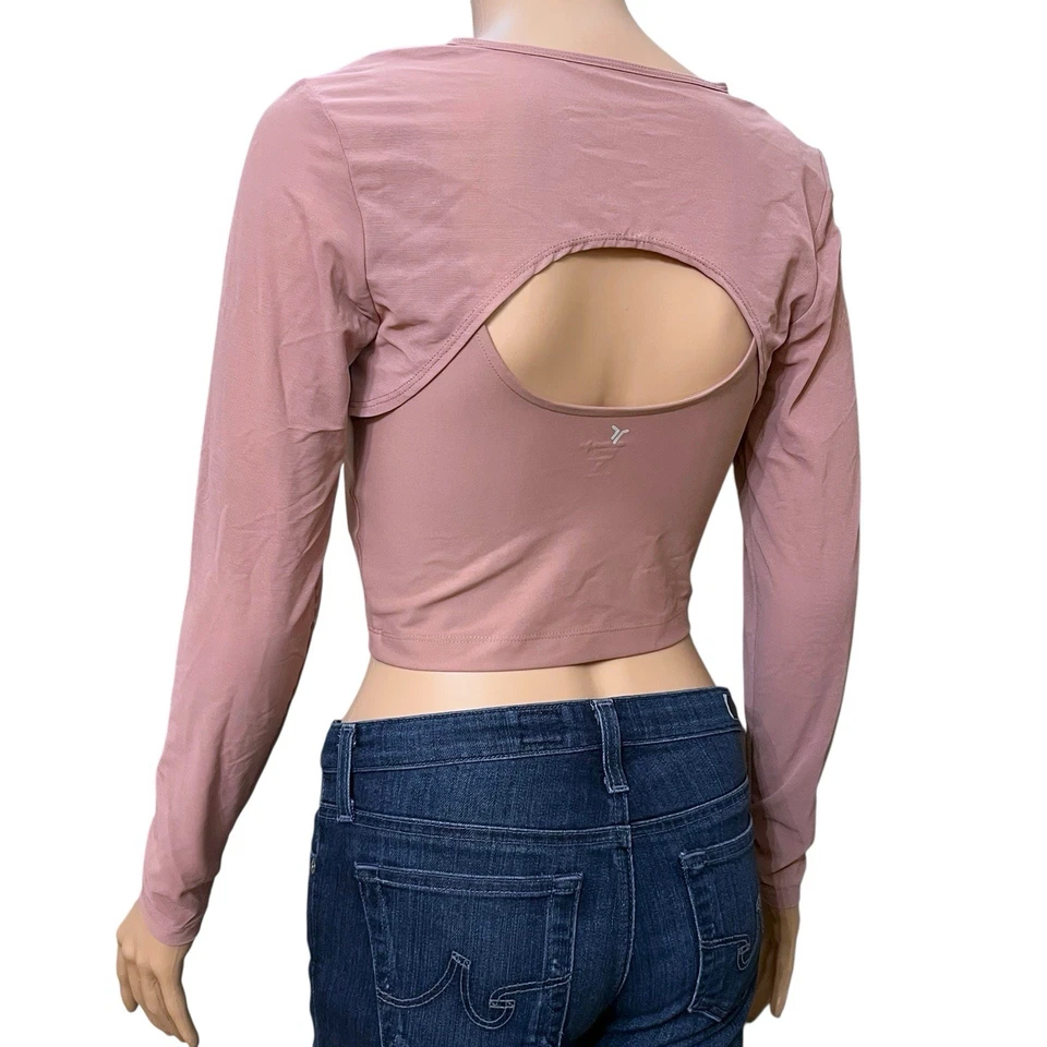 Old Navy Powersoft 2 In 1 Mesh Sleeve Crop Top XS Wild Rose Pink Balletcore  - Image 3 of 4