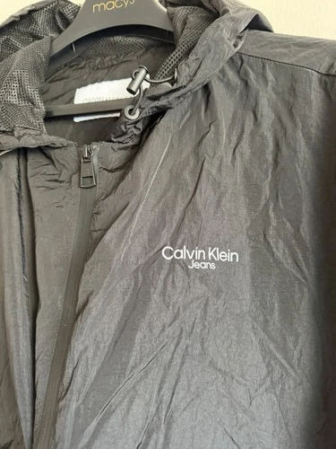 Calvin Klein Jeans Men's Windbreaker Jacket XXL Black Hooded Lightweight Zip NWT image 3