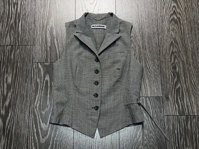 Womens JIL SANDER Gray Button Vest Gilet Waistcoat Classic Wool Size 36 S US 4