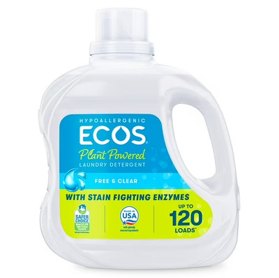 ECOS Plus Liquid Detergent with Enzymes, Free & Clear, 110 oz, 120 Loads