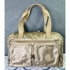 Kipling Metálico Dorado Defea Bolso de Mano Nylon Bolso de Hombro Múltiples Bolsillos