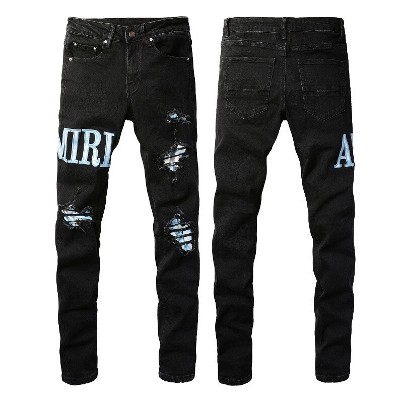 New AMIRIS jeans Men letters trousers Repair Low Rise Skinny Denim pants