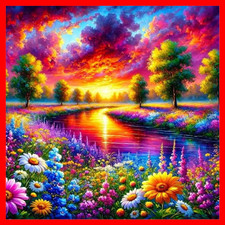 Flower Field Diamond Art Painting Kits for Adults, Home Decor 13.75x13.75In  5D