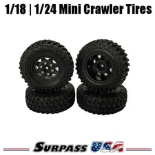 1.0" Tires & Beadlock Rims 4pc Set for Axial SCX24, FMS FCX24, 1/18 TRX-4M Black