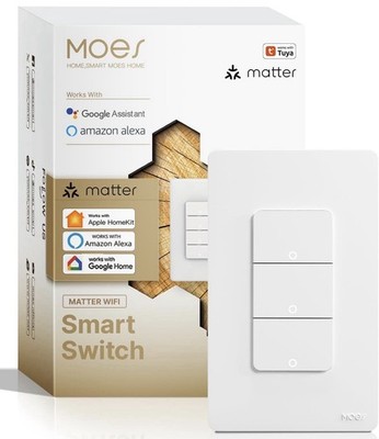 Moes Matter Wi-Fi Smart Switch 3-Gang White, Works w/ Alexa & Google Assistant
