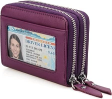 KM Legend Wallet for Women,Slim RFID Blocking Credit Card Two-Zipper, Purple 
