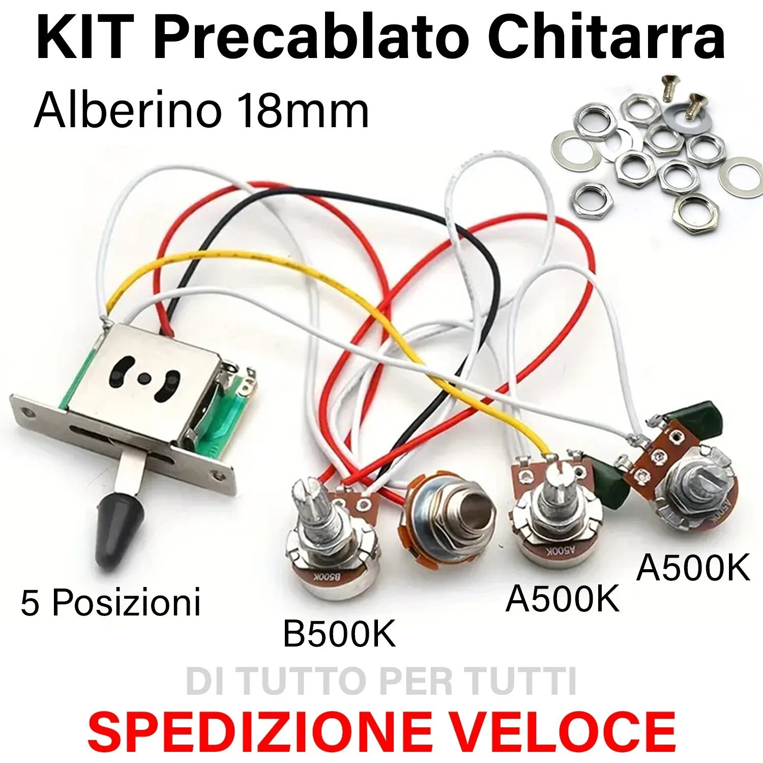 Kit cablato chitarra stratocast potenziometri A500K B500K selettore 5 posizioni