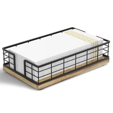 Wican Guest Towel Holder Tray for Bathroom Oak and Iron Napkins Holder for Po...