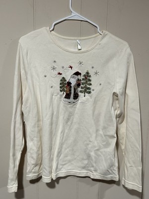 White Stag Women s VTG shirt Large Santa Claus Long Sleeve Embroidered Retro