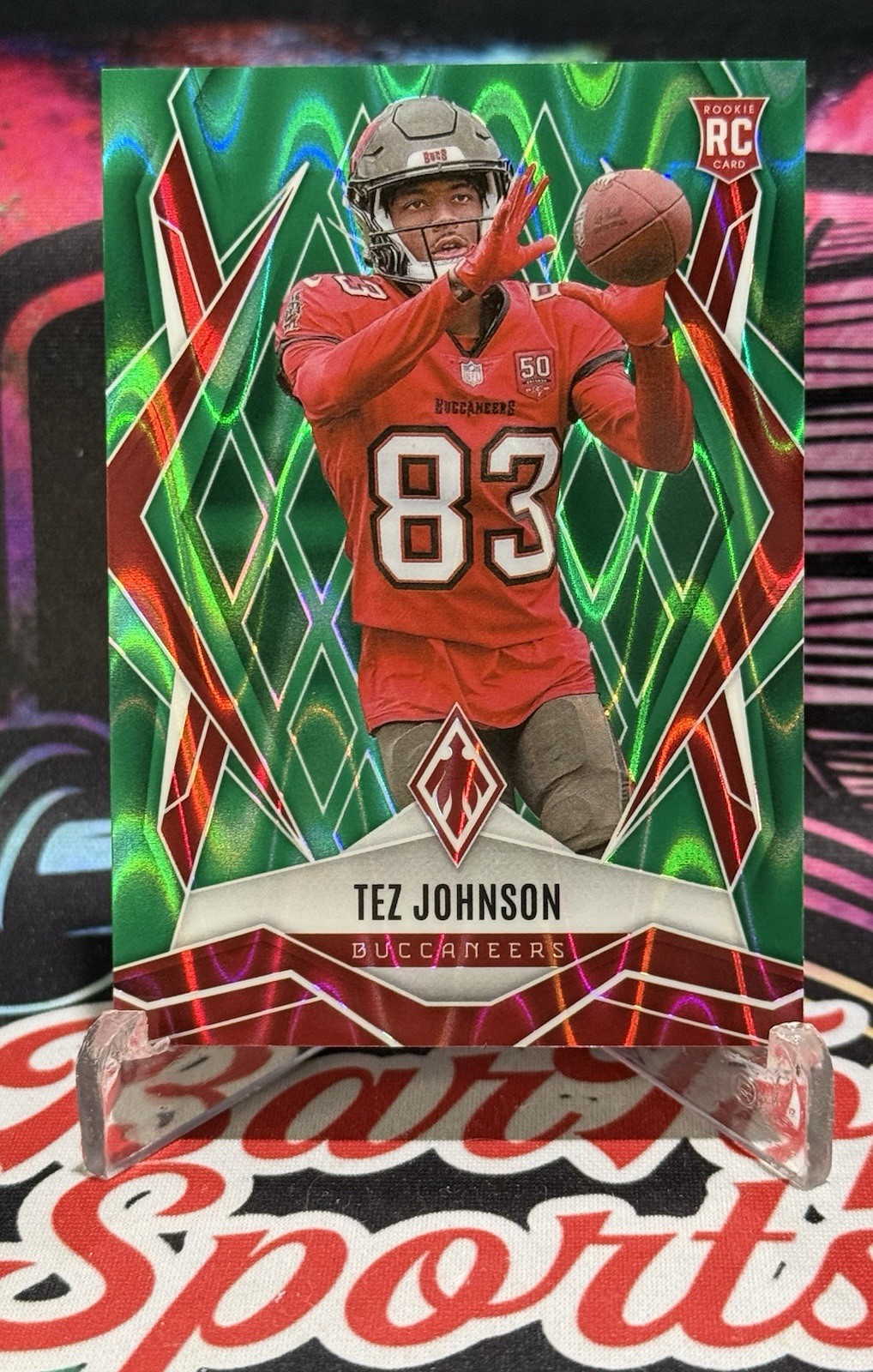 2025 Panini Phoenix Tez Johnson Rookie RC Green Seismic /25 #166 Tampa Bay Bucs
