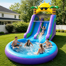 26FT Commercial Full PVC Inflatable Dual Water Slide Park for Kids Adults Party