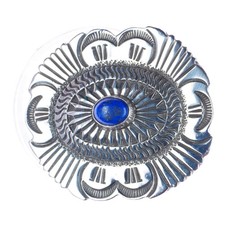 small Vintage Navajo silver nicely stamped belt buckle with lapis