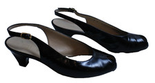 Vintage black patent leather Bruno Magli peep toe slingback heels Italy