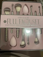 NEW Glitz And Glam Pink Rhinestone 11 Piece Full Face Makeup Brush Set