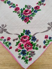 Vgt Semi Sheer Cotton Magenta Roses Printed Hankie Handkerchief