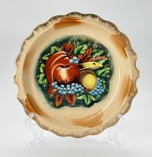 Vintage Hand-Painted Ceramic Fruit Plate With Scalloped Edges & Gold Trim MCM