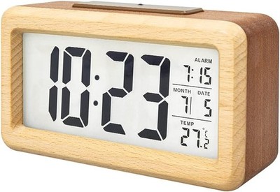everwood Digitaler Wecker aus Holz, batteriebetrieben, für Schlafzimmer, Holz 
